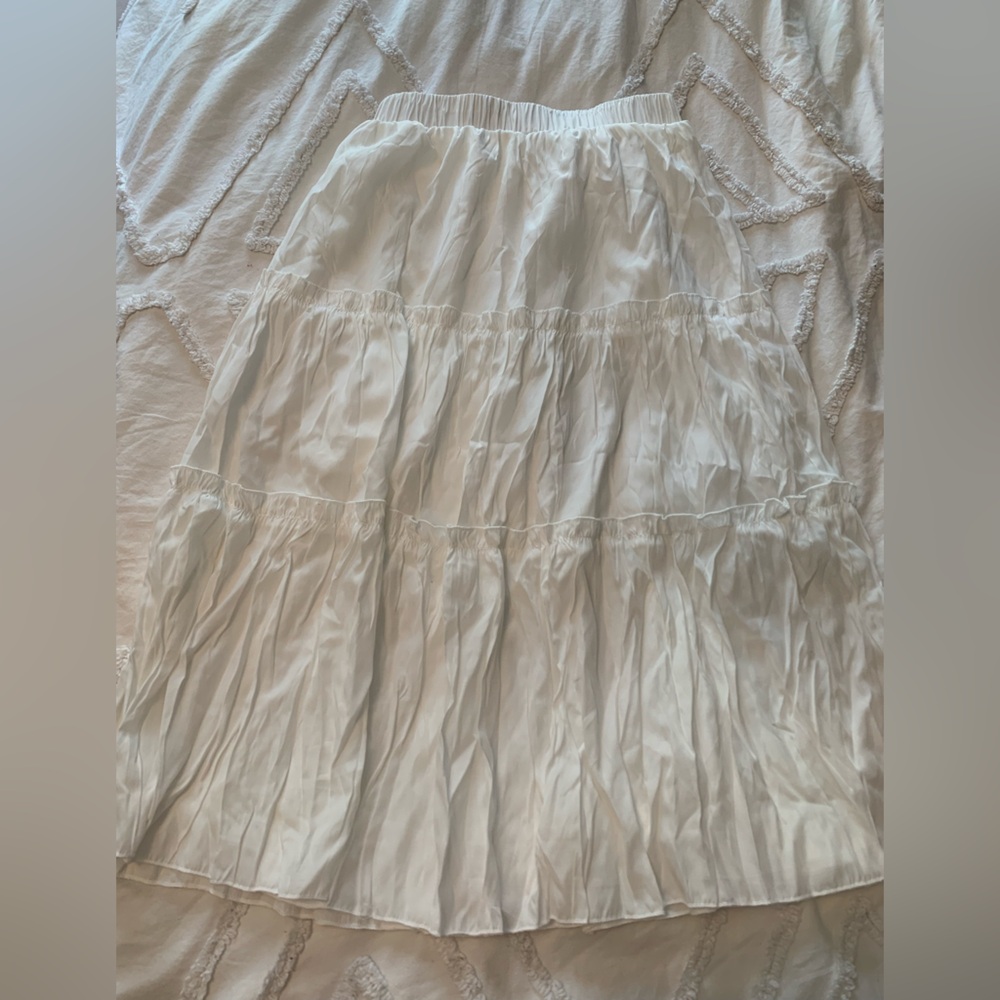 White ruffle midi skirt